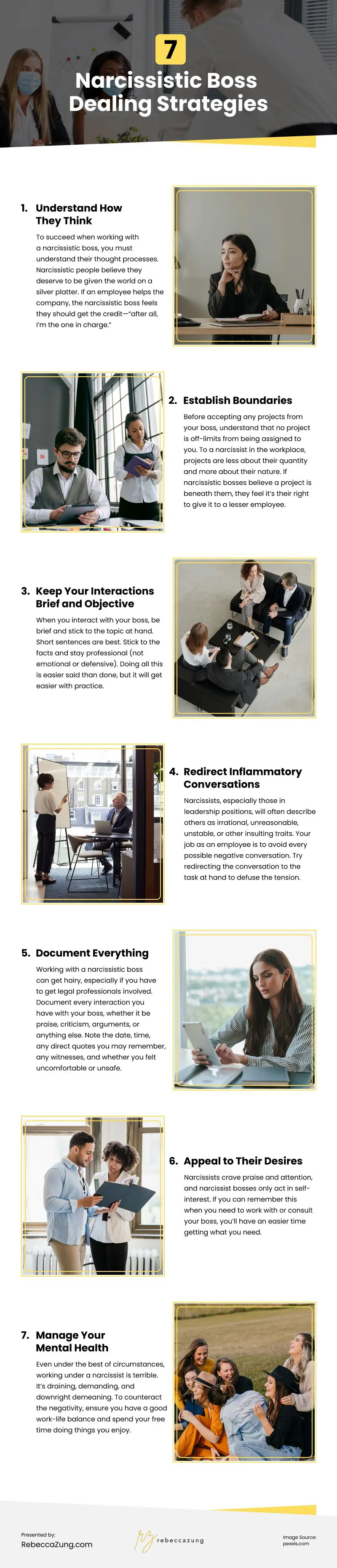 7 Narcissistic Boss Dealing Strategies Infographic 7 Narcissistic Boss Dealing Strategies Infographic